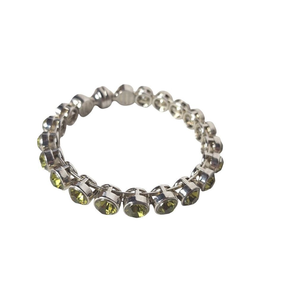 Vintage Green Rhinestone Bracelet Silver Tone Jewelry